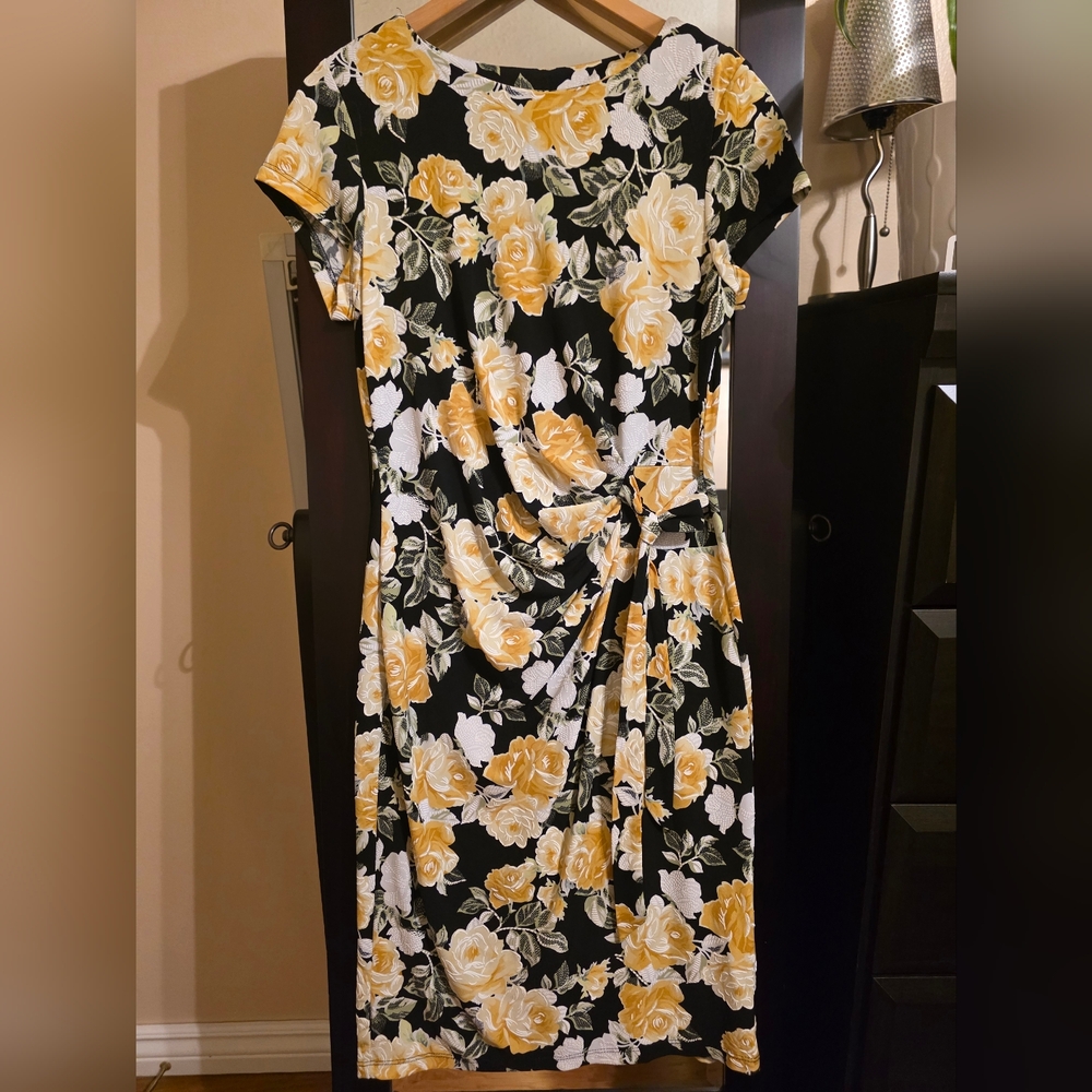 Shelby & Palmer Black and Yellow Floral Midi Dress
